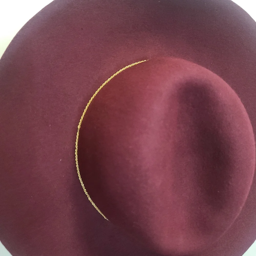 Wide Brim Burgundy Wool Felt Hat with Gold Accent
